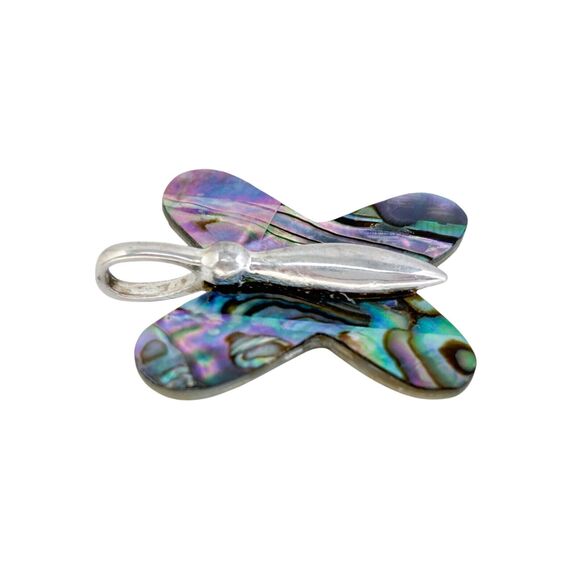 Vintage Sterling Silver 925 Abalone Inlay Butterfly Pendant - Picture 3 of 7